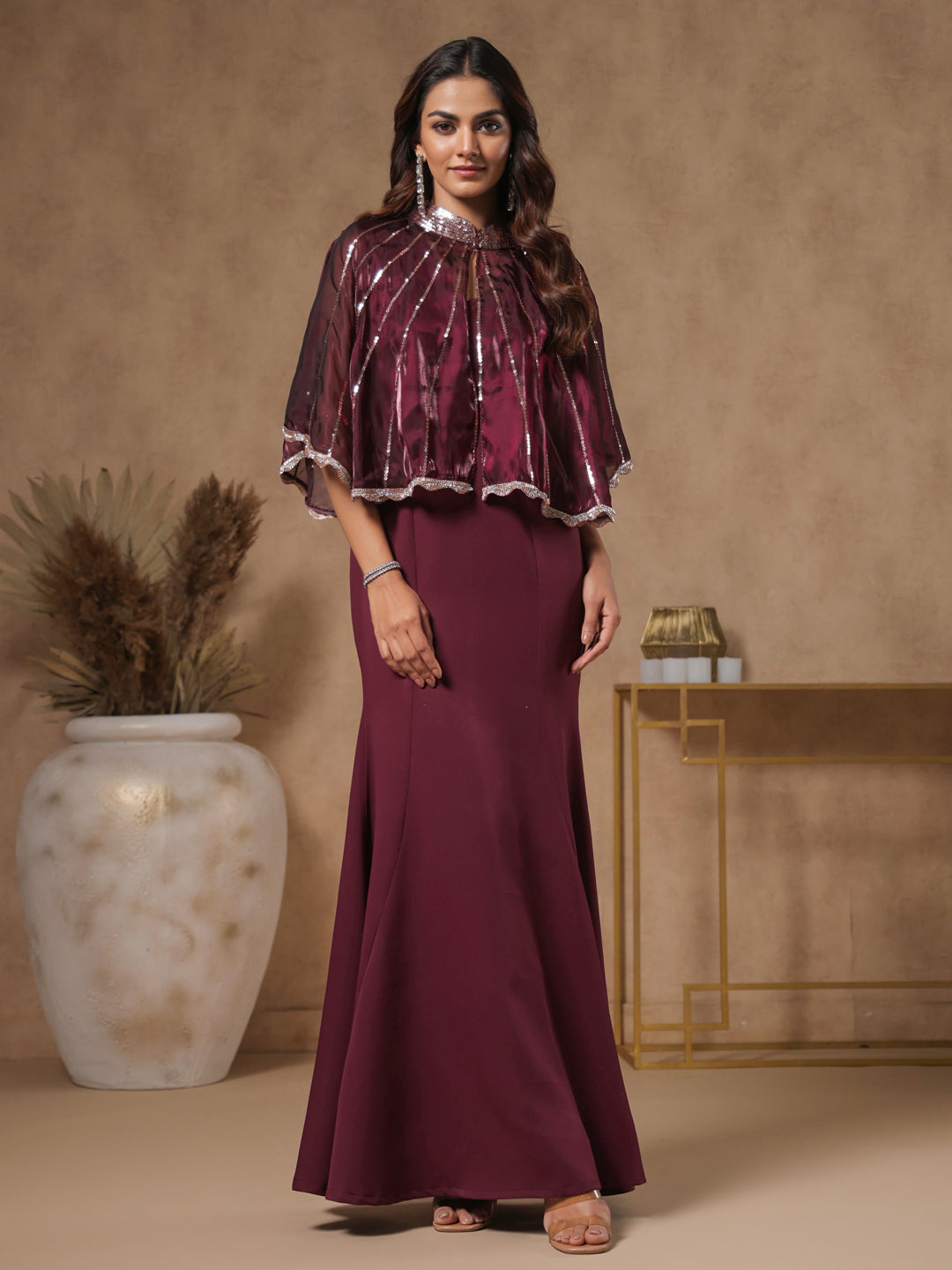 MNM Couture K3932 - Long Cape Sleeve Prom Gown – Couture Candy