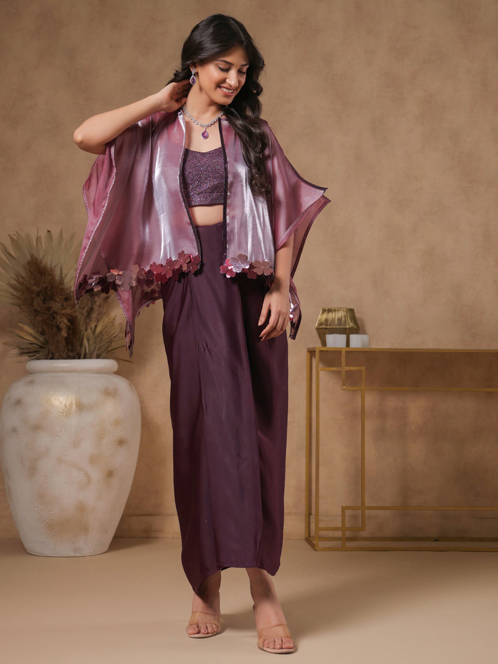 Rasin Lavender Shimmer Embellished Coords-Set