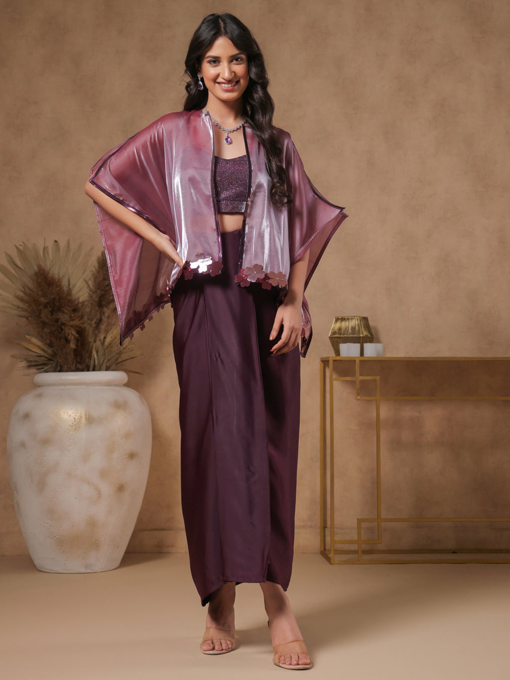 Rasin Lavender Shimmer Embellished Coords-Set