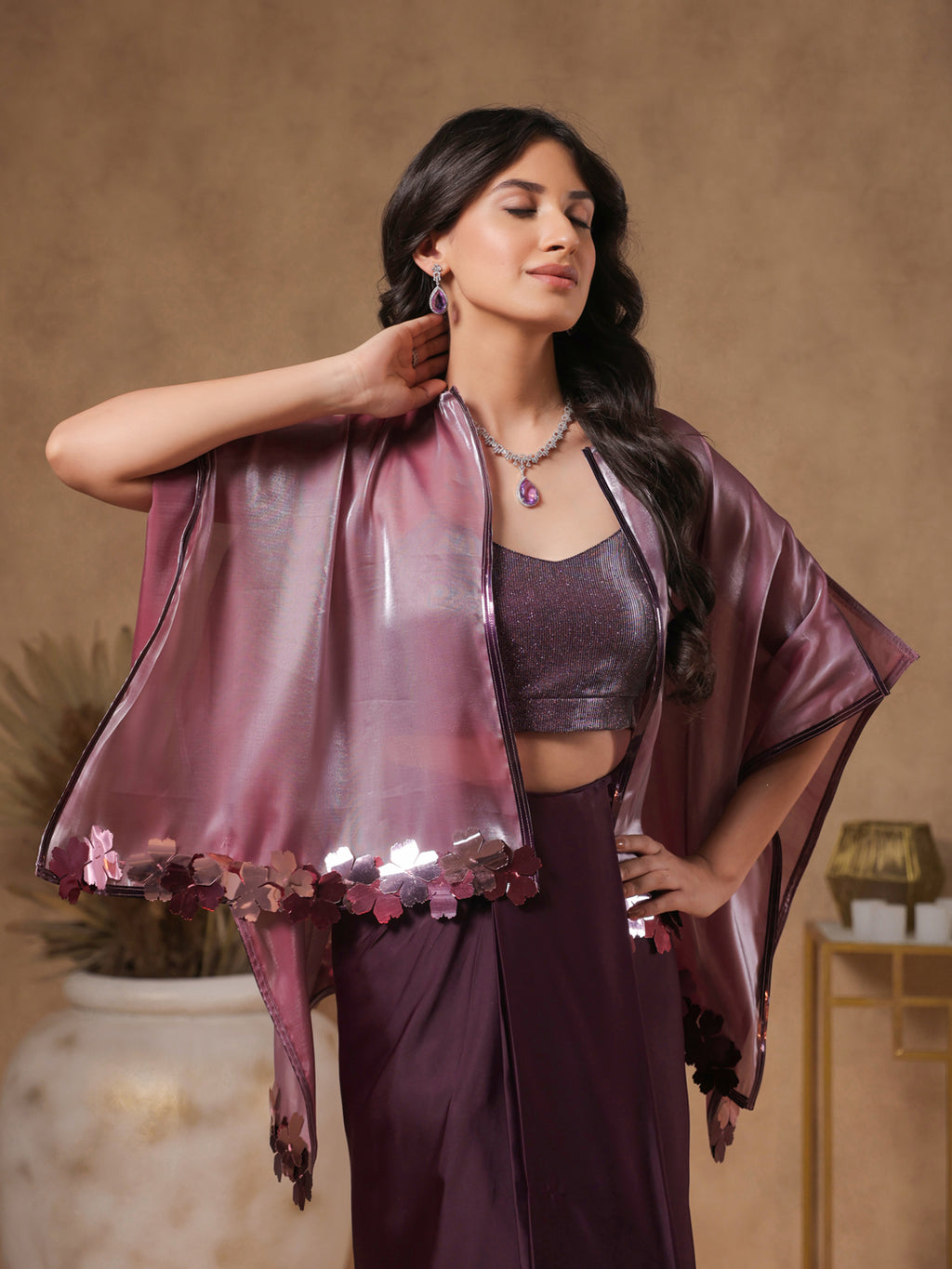 Lavender Shimmer Embellished Cape