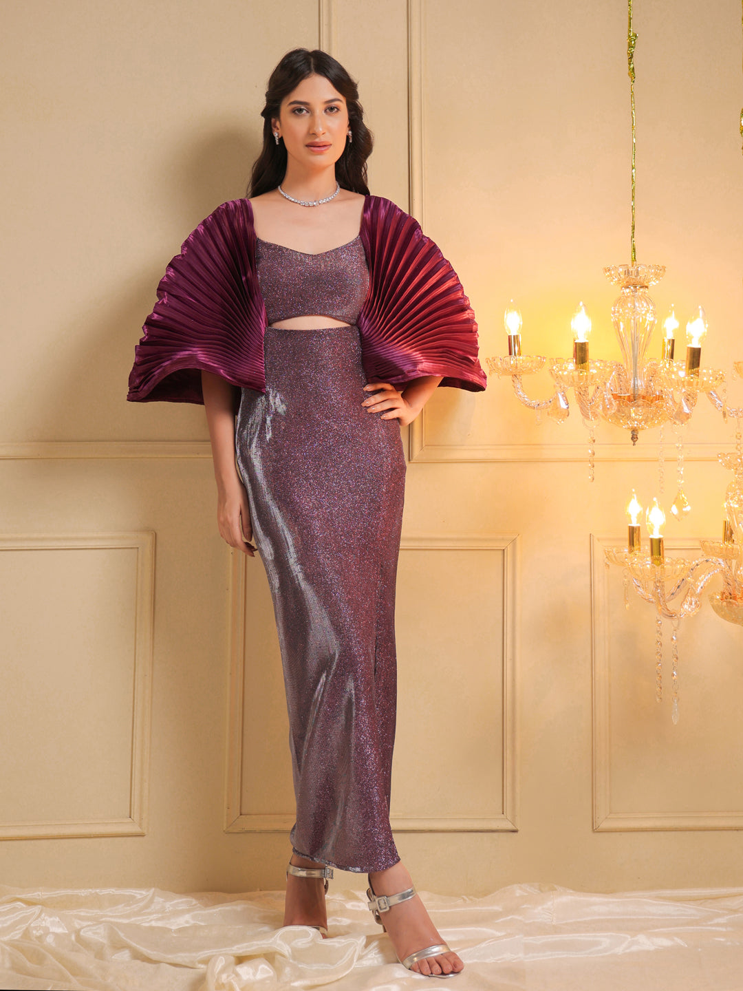 Lavender Luxe Drape Coords-Set: Dramatic Elegance - B'Infinite