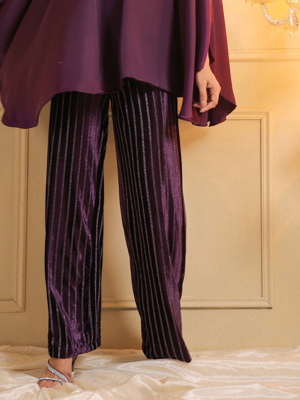 Royal Amethyst Velvet Straight Trousers