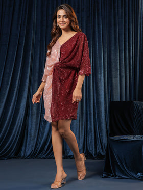 Twisted Peach & Vermilion Shirt Dress