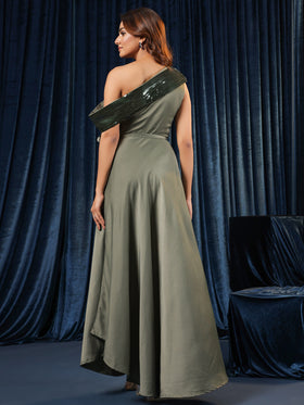 Olive Satin Embellished Dress