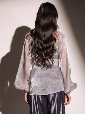 Mystic Slate Organza Embellished Top