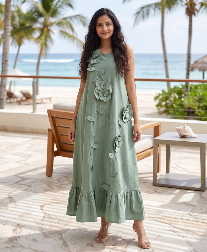 Sage Green Applique Maxi Dress