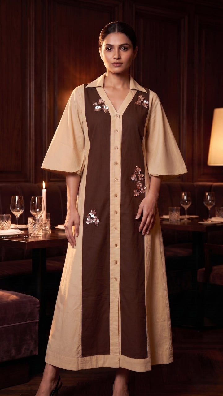 Latte Espresso Brown Embellished Shirt Dress