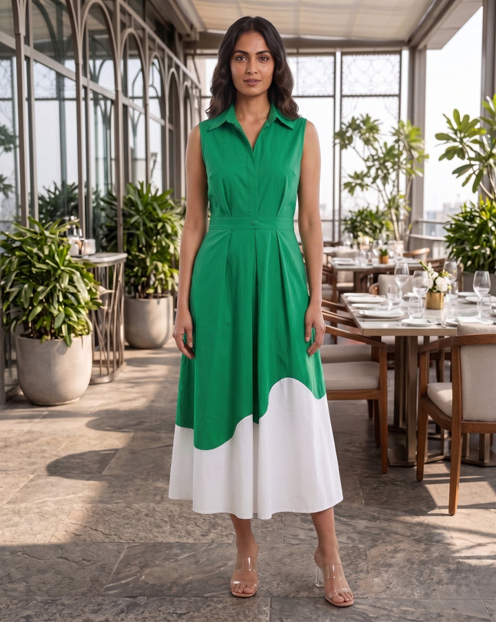 Bottle Green Colorblock Dress
