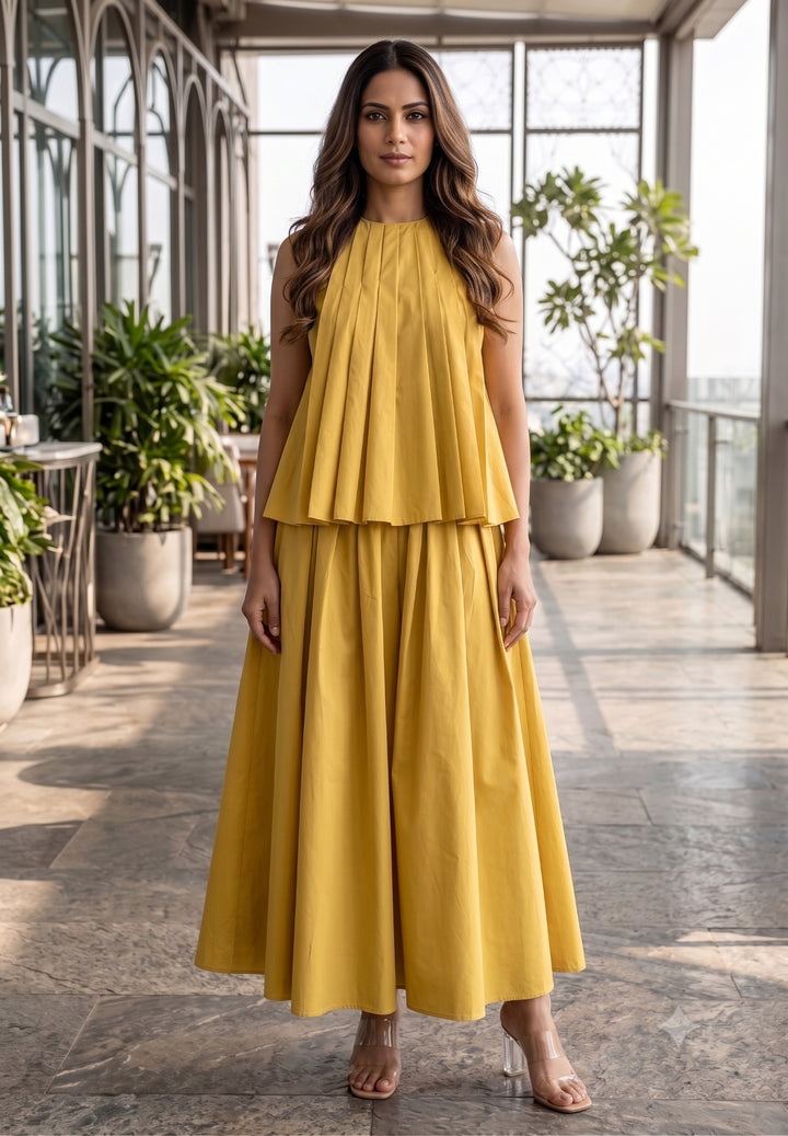 Sunshine Yellow Pleated Co-ord Set