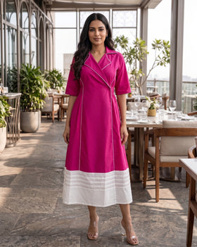 Fuchsia Wrap Midi Dress