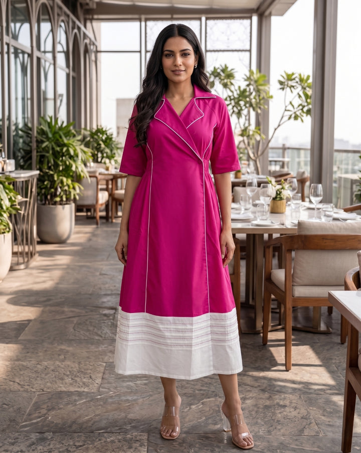Fuchsia Wrap Midi Dress