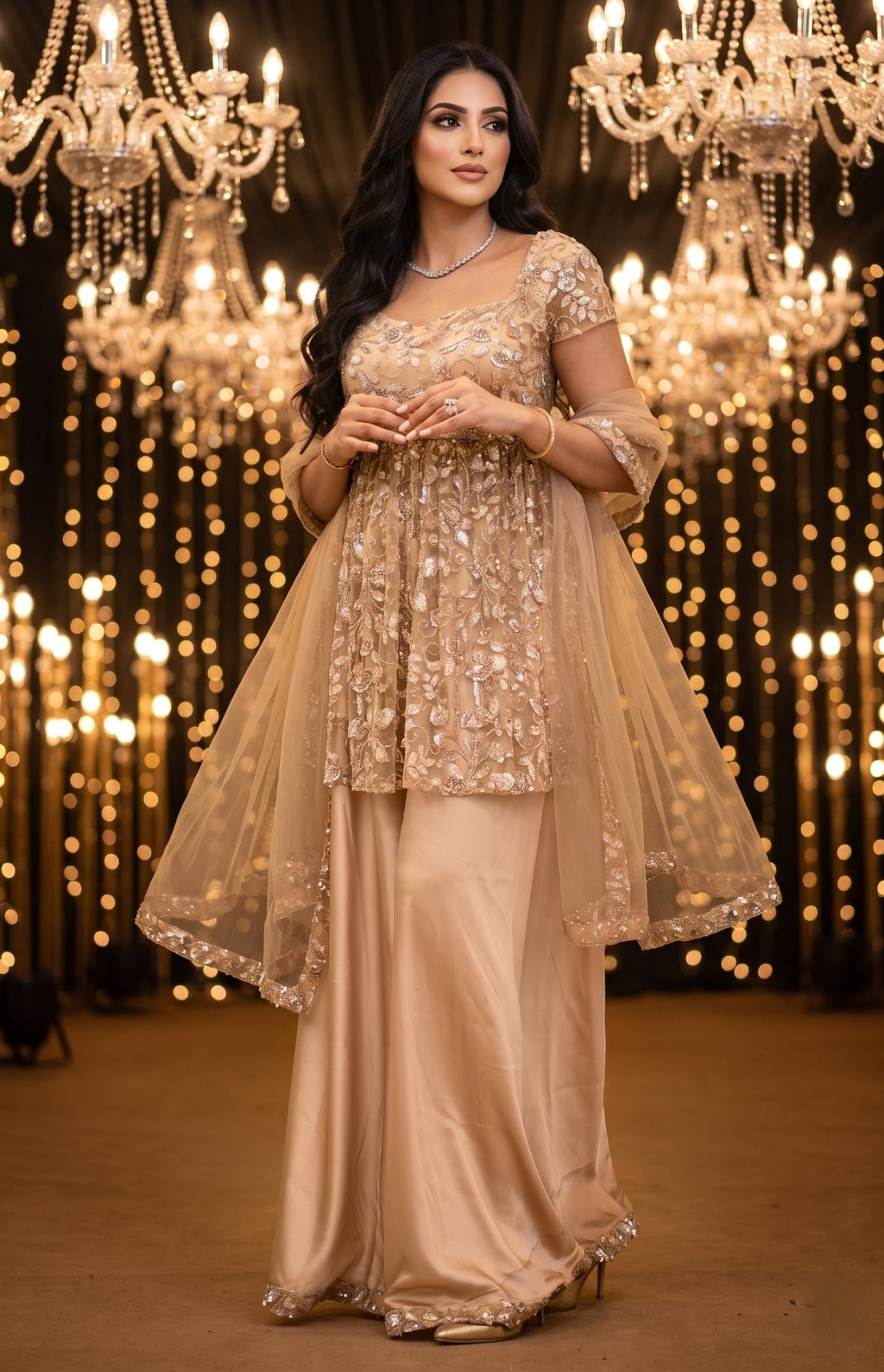 Champagne Embellished Sharara Set