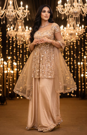 Champagne Embellished Sharara Set