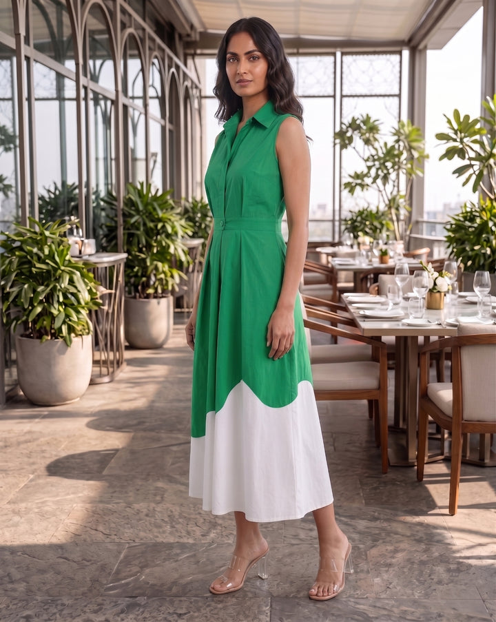 Bottle Green Colorblock Dress