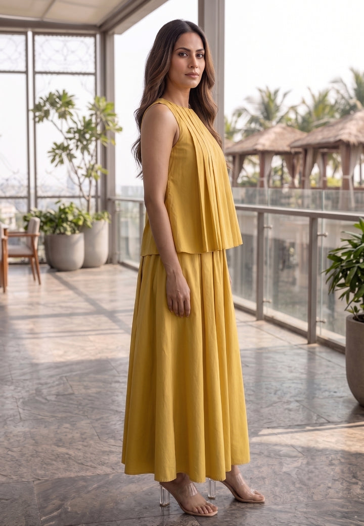 Sunshine Yellow Pleated Co-ord Set