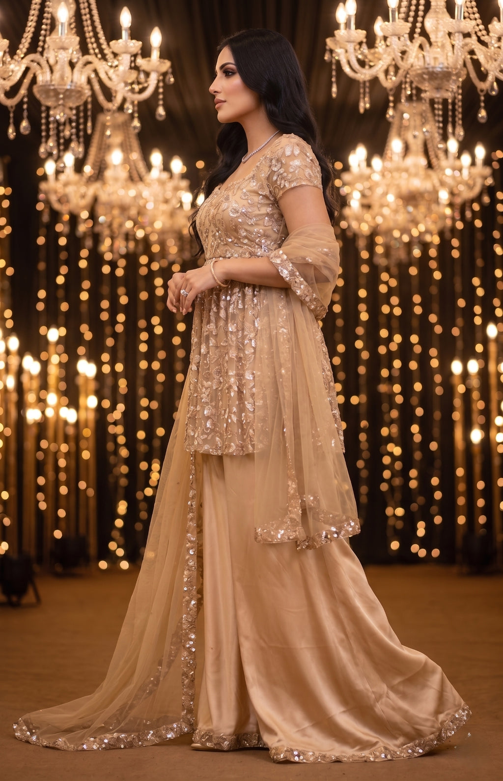 Champagne Embellished Sharara Set