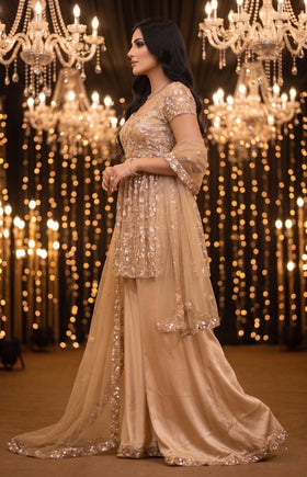 Champagne Embellished Sharara Set