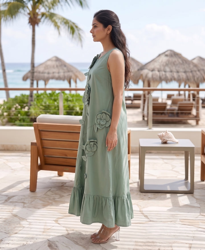 Sage Green Applique Maxi Dress