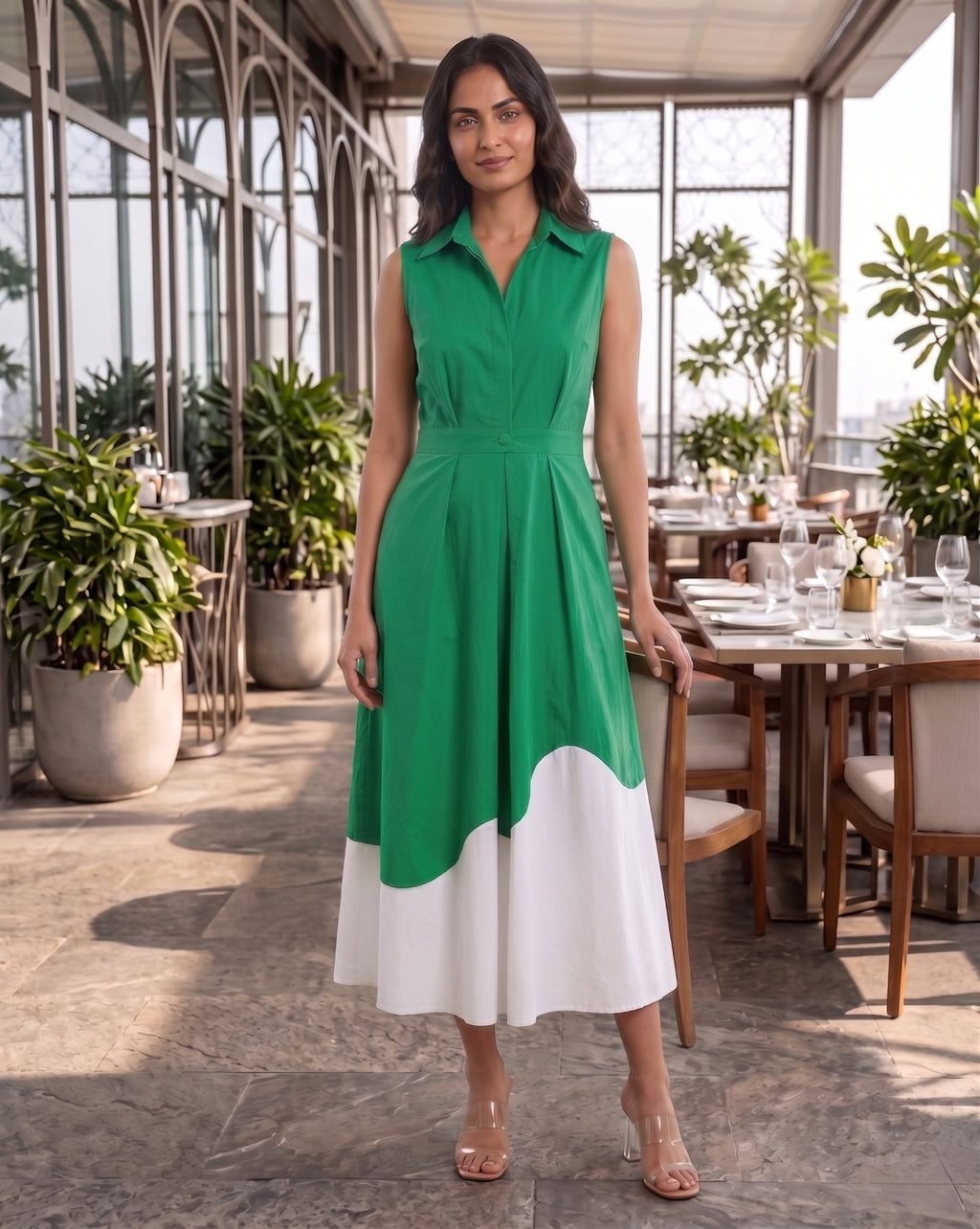 Bottle Green Colorblock Dress