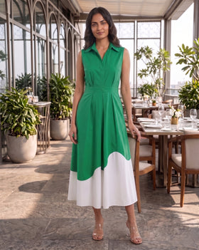 Bottle Green Colorblock Dress