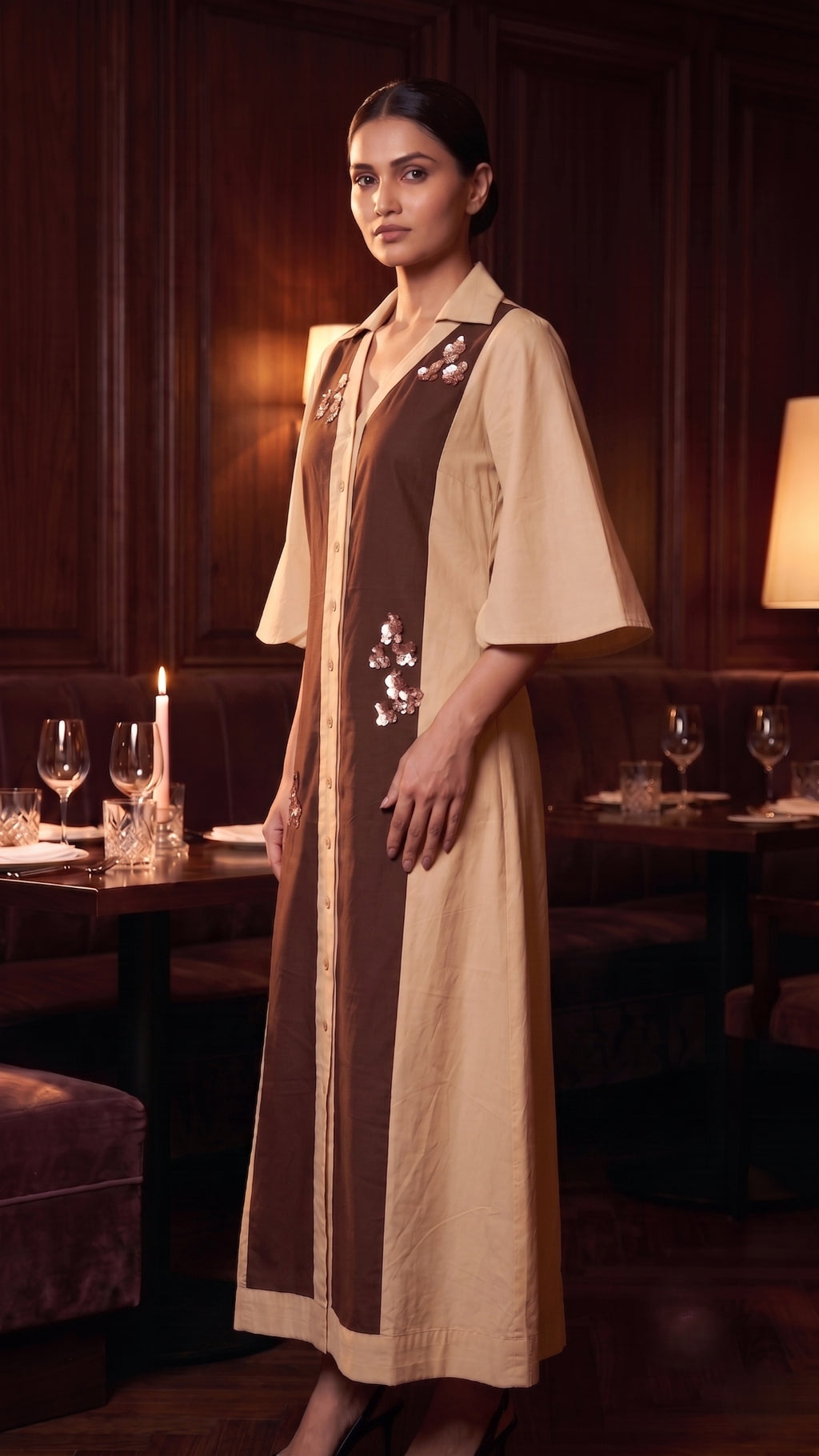 Latte Espresso Brown Embellished Shirt Dress