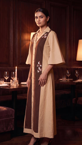 Latte Espresso Brown Embellished Shirt Dress