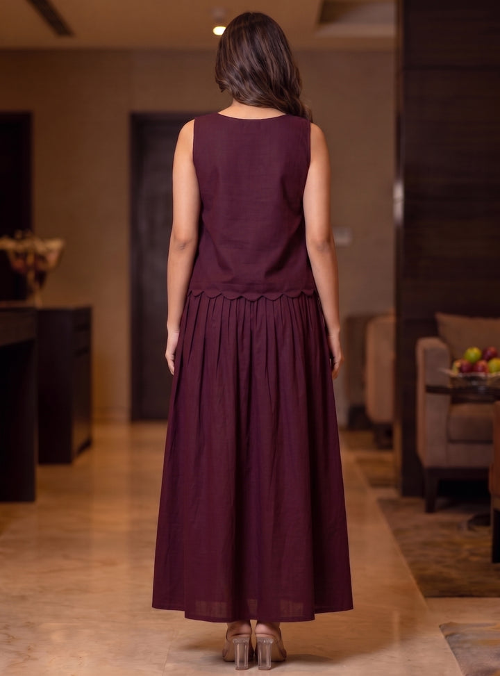 Wine Linen Embellished Co-ord Set