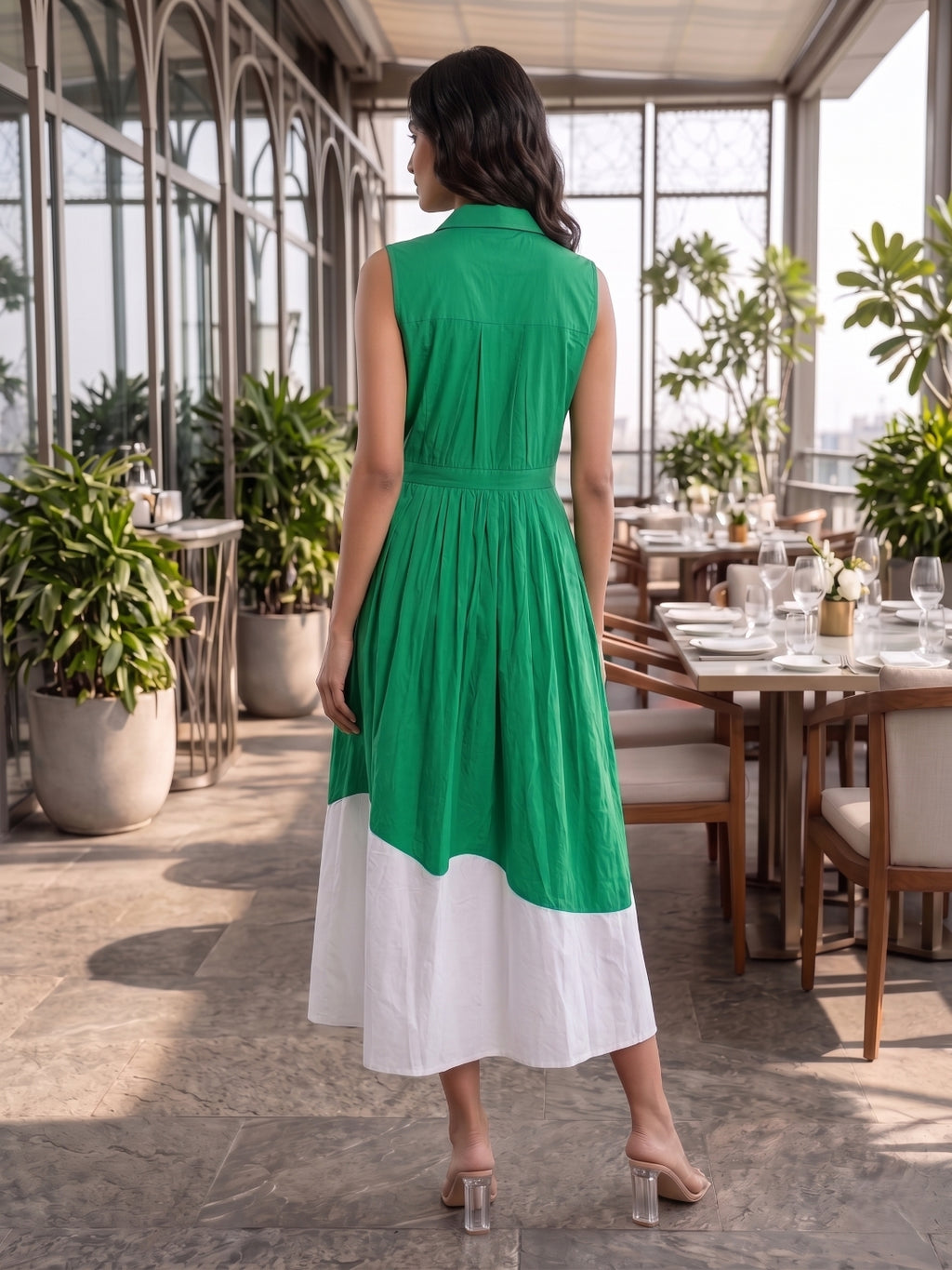 Bottle Green Colorblock Dress