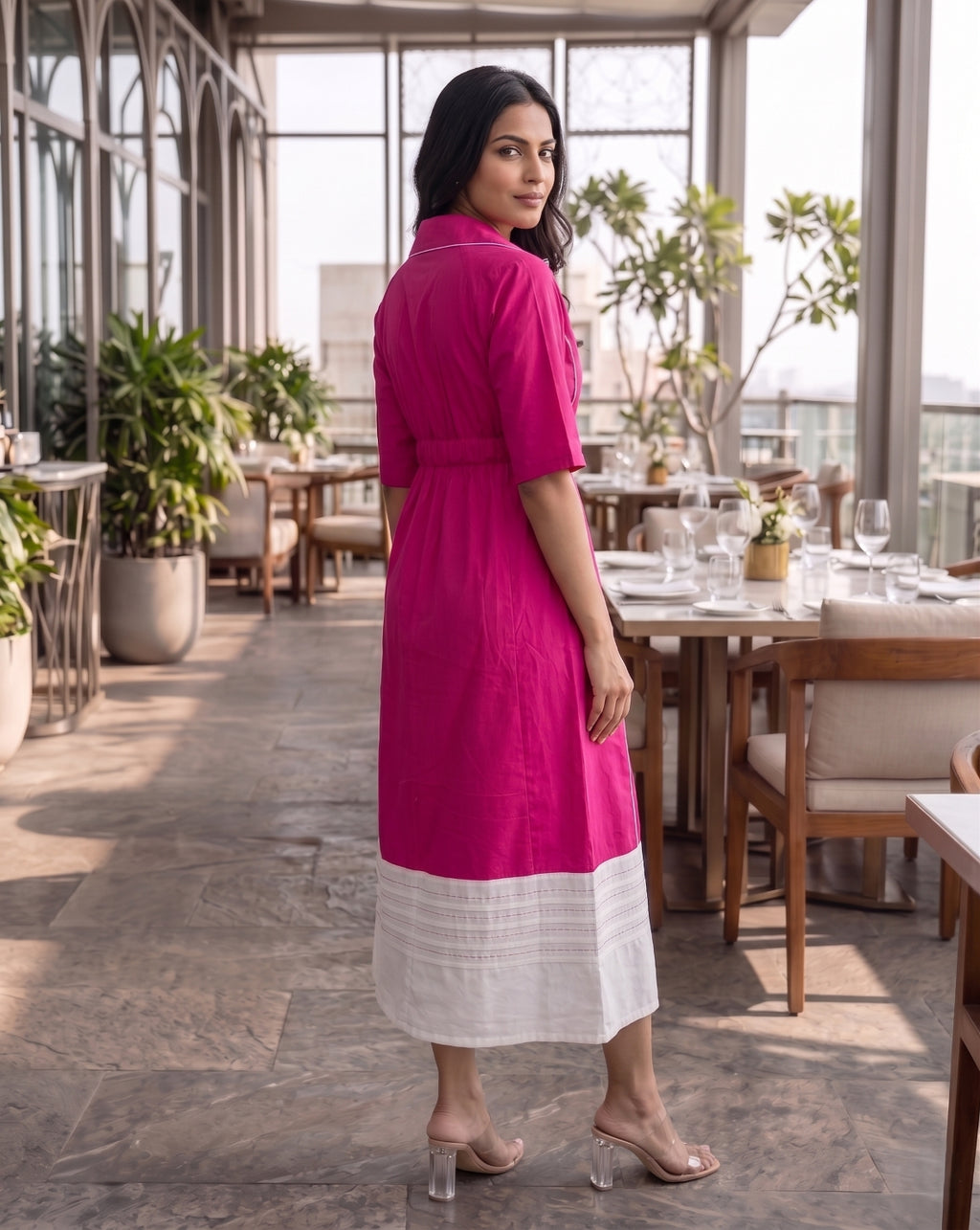 Fuchsia Wrap Midi Dress