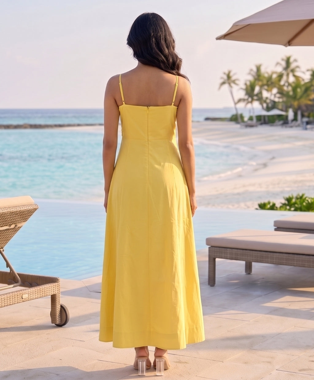 Sunshine Yellow Pearl Applique Maxi Dress