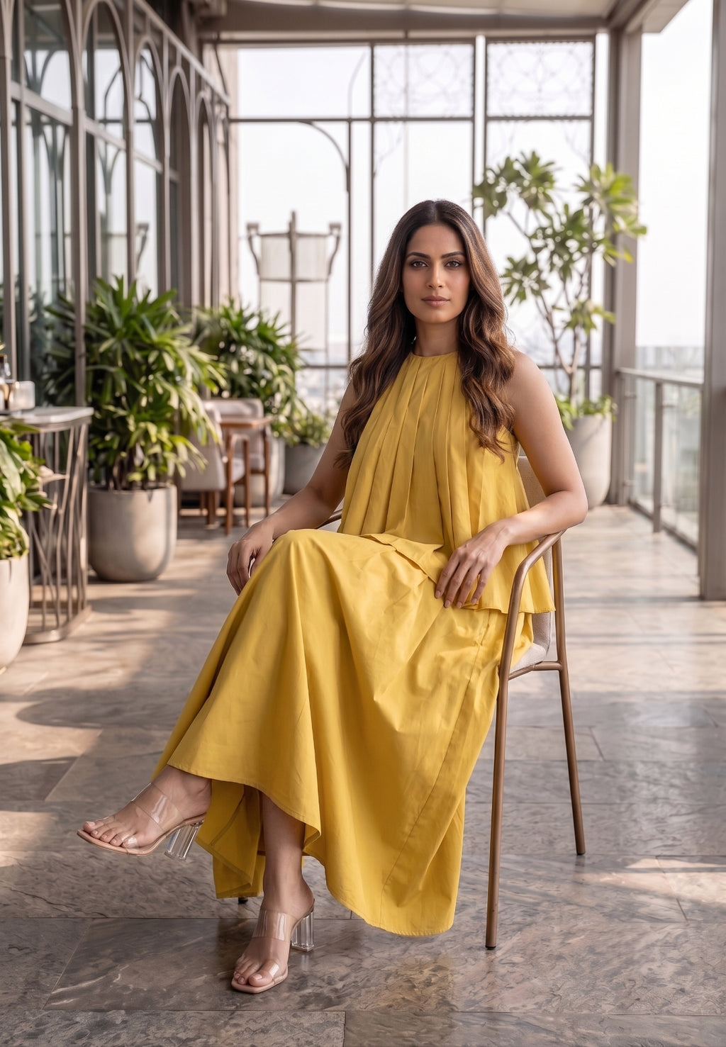 Sunshine Yellow Pleated Co-ord Set