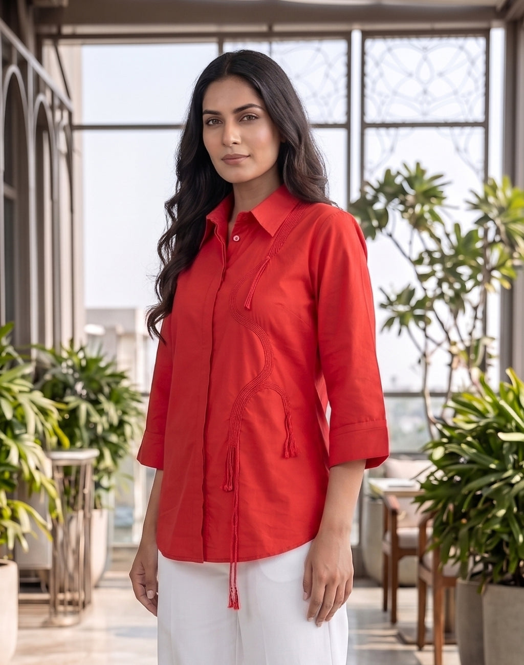 Red Tie Detail Shirt