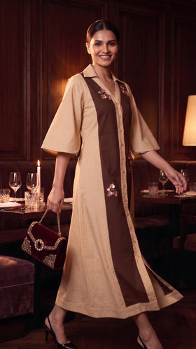 Latte Espresso Brown Embellished Shirt Dress