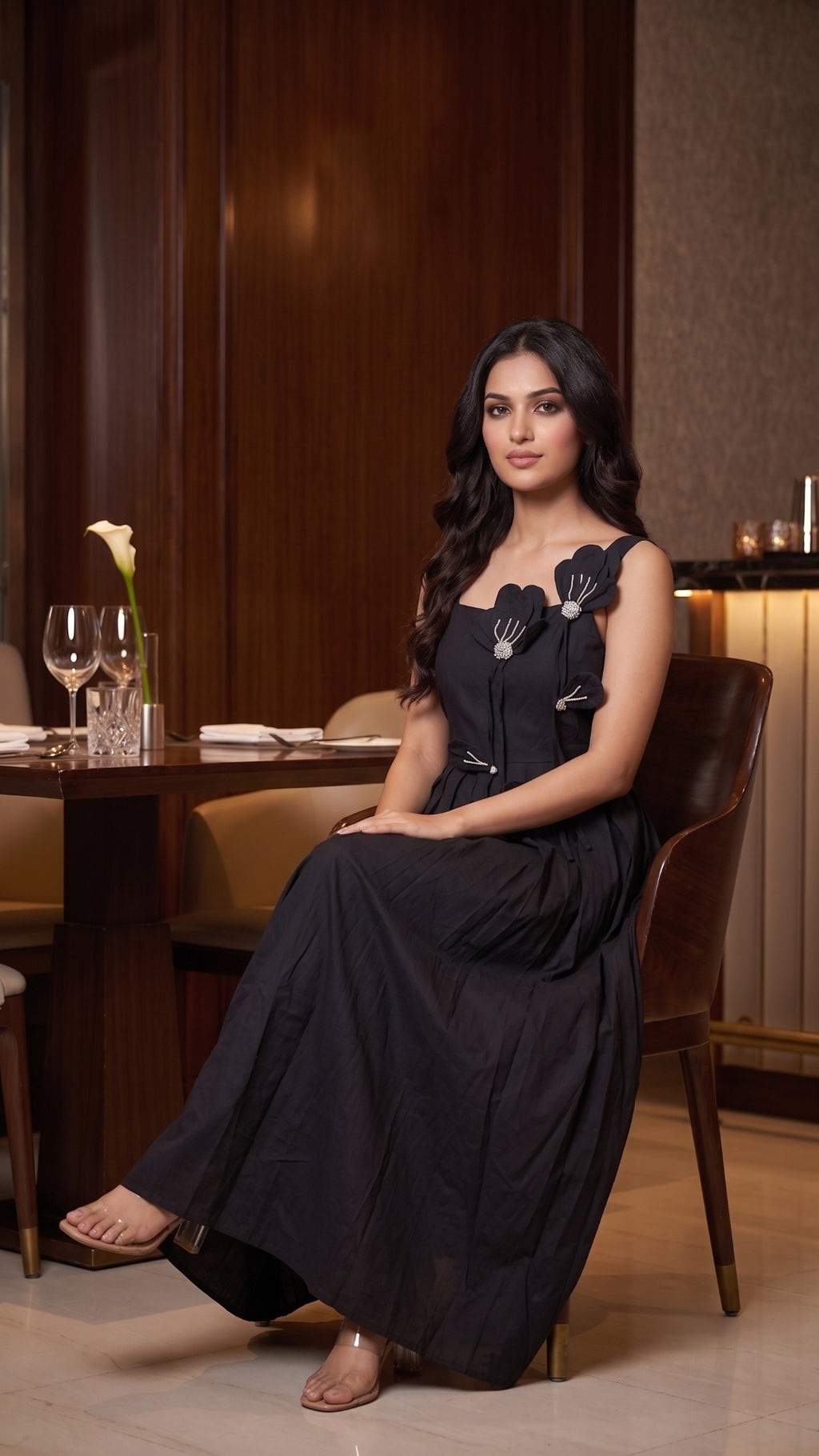 Black Applique Maxi Dress