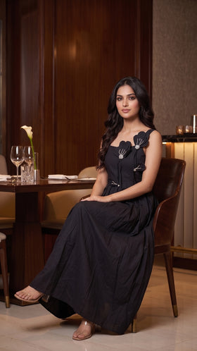 Black Applique Maxi Dress
