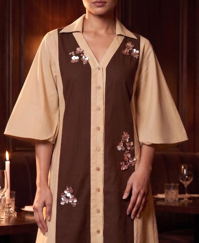 Latte Espresso Brown Embellished Shirt Dress