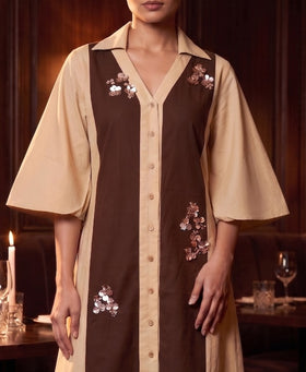 Latte Espresso Brown Embellished Shirt Dress