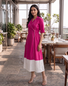 Fuchsia Wrap Midi Dress