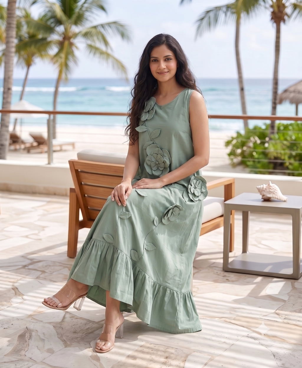 Sage Green Applique Maxi Dress