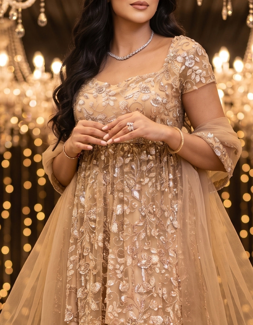 Champagne Embellished Sharara Set