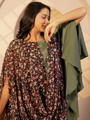 Olive Floral Drape Top