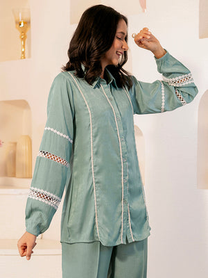 Teal Ivory Lace Shirt