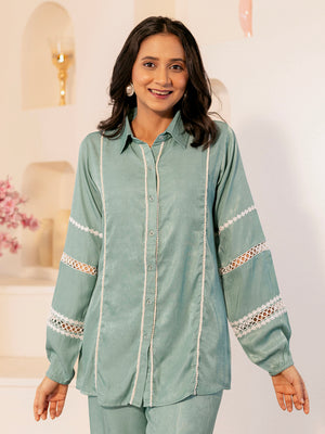 Teal Ivory Lace Shirt