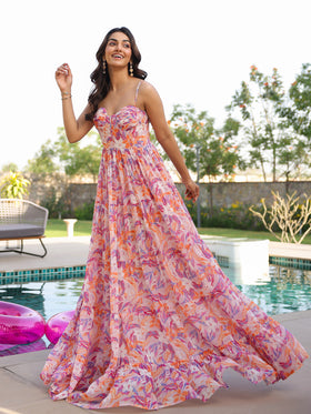 Tropical Lily Corset Tiered Maxi Dress