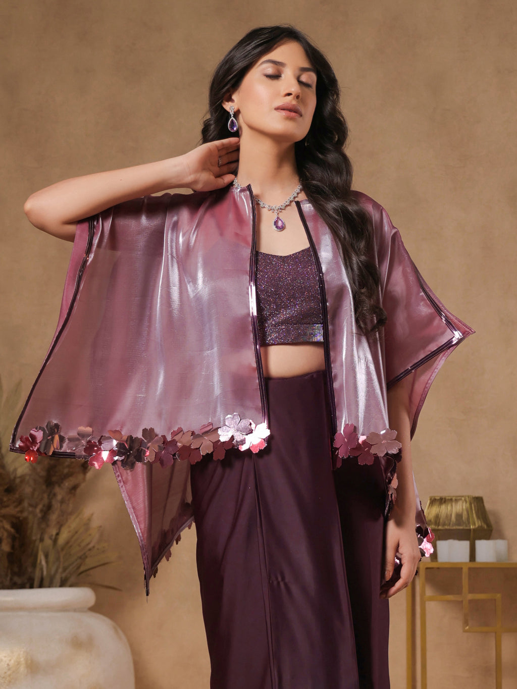 Lavender Shimmer Embellished Cape