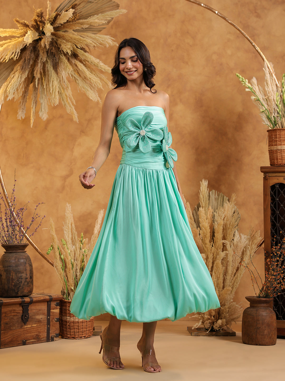 Mint Floral Midi Dress