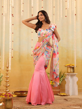Pastel Tulip Embellished Draped Saree