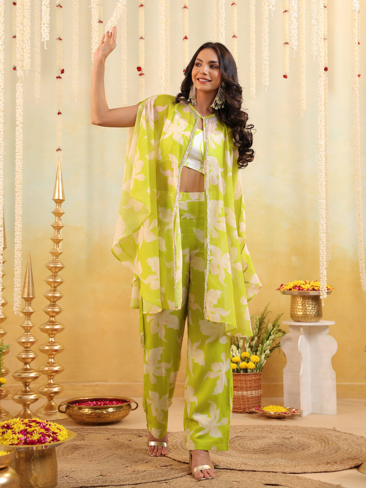 Lime Tropical Embellished Three Piece Set