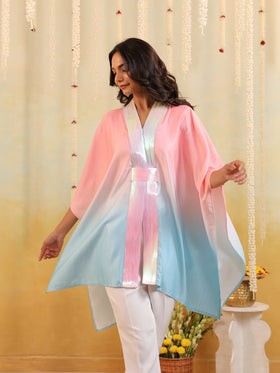 Cyan Ombre Embellished Cape