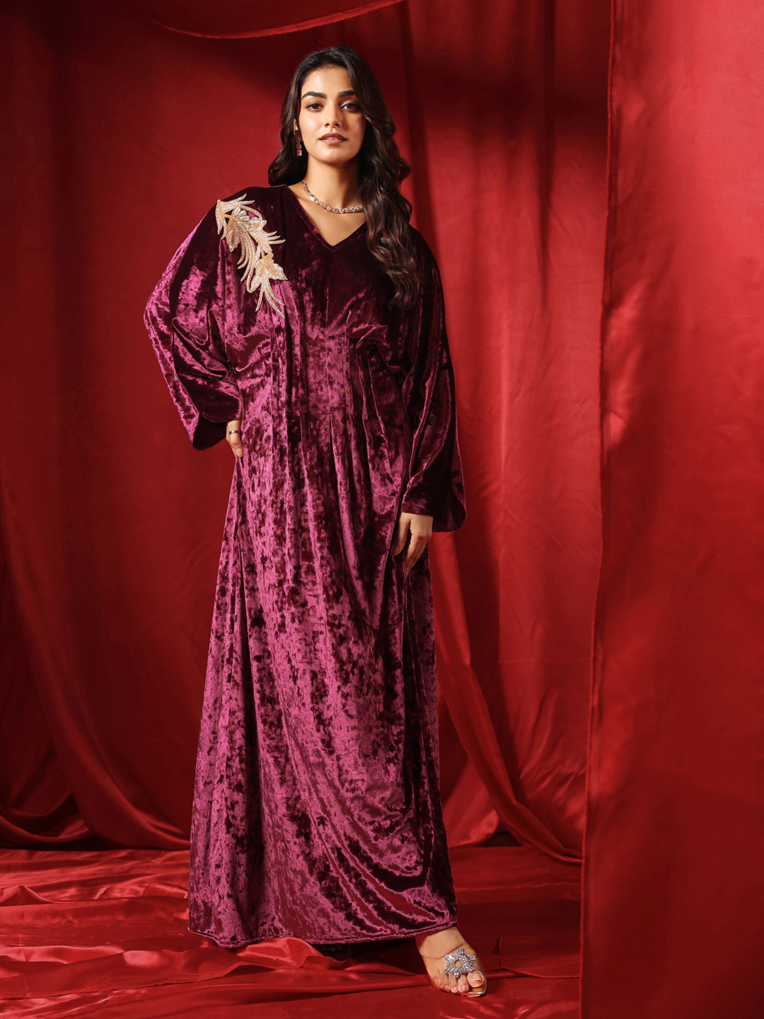 Rasin Velvet Drape Gown